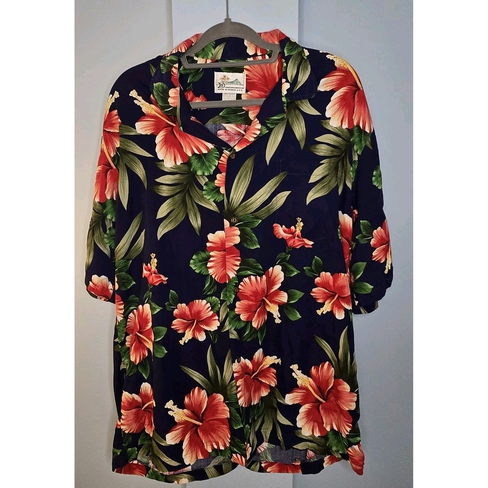 Winnie Fashion Men's Floral Hawaiian Shirt Aloha Blue Tropical‎ XL Camp